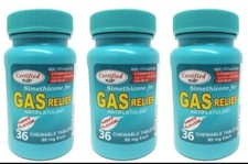 3-PK Simethicone Gas Relief Chewable Tablets 80mg Anti-Gas Bloating 36CT SEALED