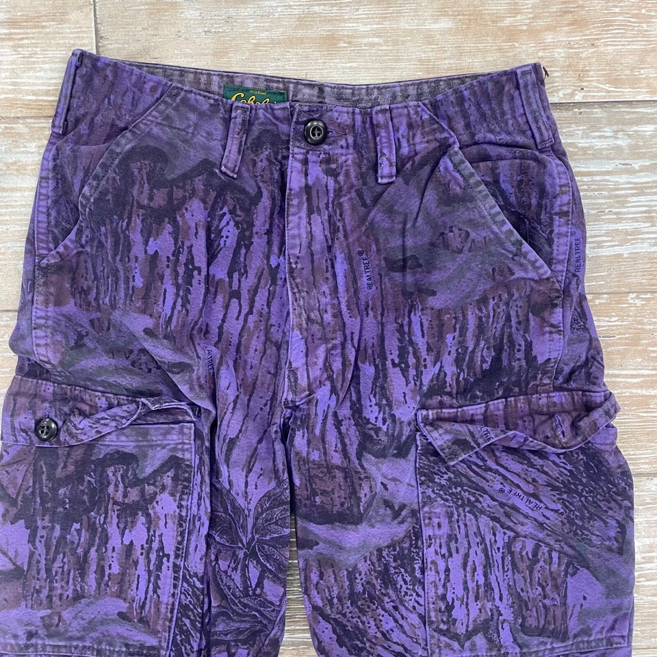 Men’s VTG Cabela’s ReelTree Camo Pants Sz 29 Reg Belt Loop Button Pocket Purple - Image 4 of 4