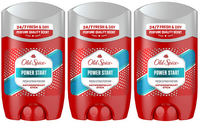3 OLD SPICE POWER START Fresh Citrus 24/7 Fresh Antiperspirant Sticks 50ml
