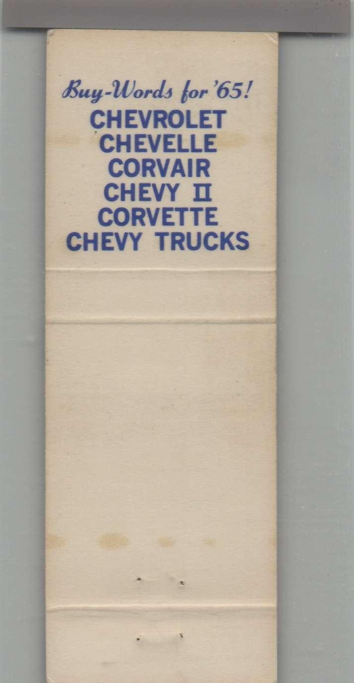 Matchbook Cover 1965 Chevrolet Dealer Chamberlain Chevrolet Leslie