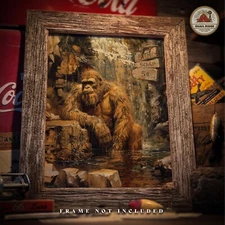 Vintage Sasquatch Bigfoot Art Print Outhouse Bath Artwork Bathroom Wall Decor