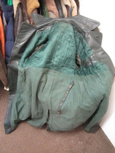 VINTAGE WW2 LEATHER GERMAN GREEN TRENCH COAT JACKET SIZE UK M - Picture 17 of 17