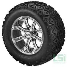 (4) Golf Cart 22x11-12 Black Trail A/T Tire on 12x7 Gunmetal Gray Tempest Wheels