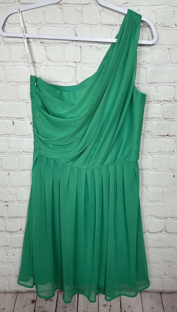 Alfred Sung green one shoulder drapey pleated cocktail party dress, sz 10 |  eBay