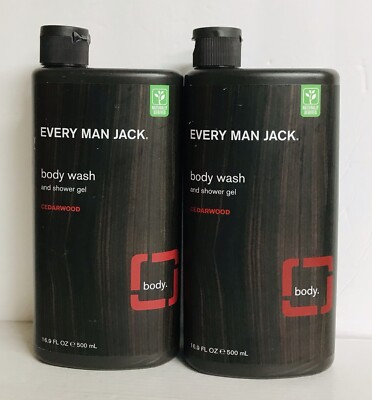 2 Bottles Every Man Jack ~ Cedarwood Body Wash & Shower Gel 16.9 fl oz Each
