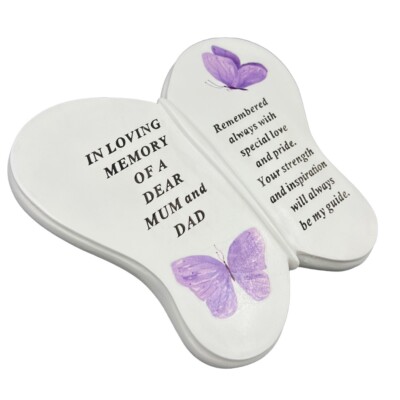 Liebe Mama und Papa Schmetterling Grab Grab Denkmal Ornament Vers Plakette