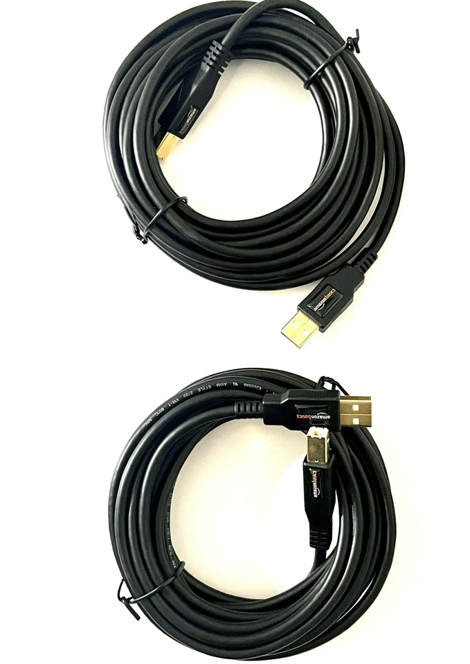 LOT OF6 Amazon Basics 15Ft USB 2.0 A-Male to B-Male Printer Cable Black - Image 2 of 4