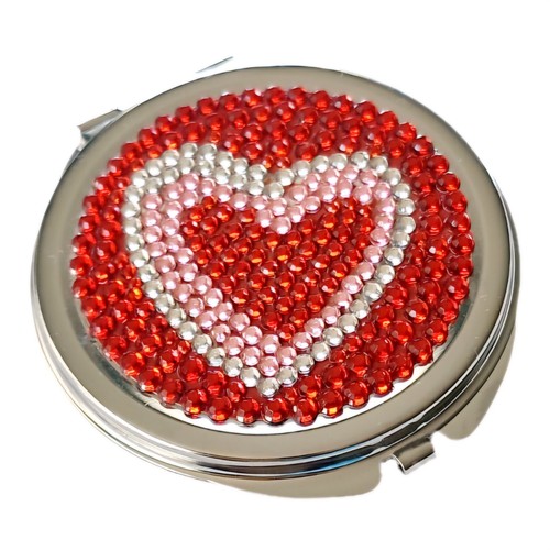 Lovely Metal Dual Mirror Compact Red Crystal Heart 2.5 - Picture 6 of 6