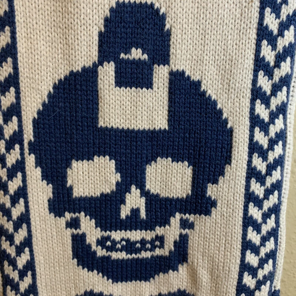 "Bufanda DIESEL azul y crema calavera y reno patrón Y2K años 90"" nueva con etiquetas" Foto 3 de 4