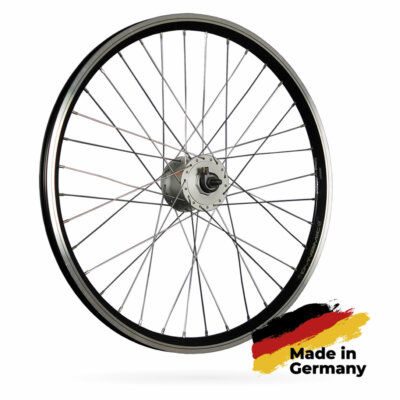 Laufräder Vorn: Vorderrad 20 Zoll 19-406 Alu-Kastenfelge Silber Shimano Dynamo DH-C3000 Mutternachse