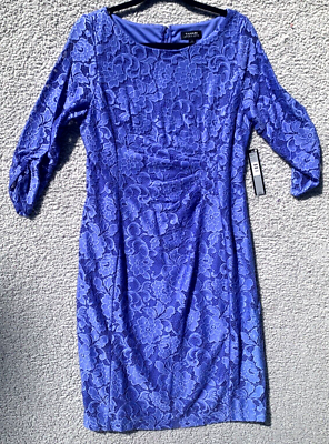 Tahari Levine Blue Lake Floral Lace Appliqu MIDI 3/4 Sleeve Dress | eBay