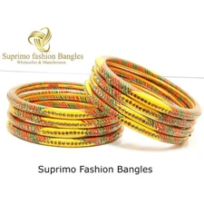 Suprimo Indian Traditional Yellow Colour Lac  Bangles Set Of 8 pack for Women