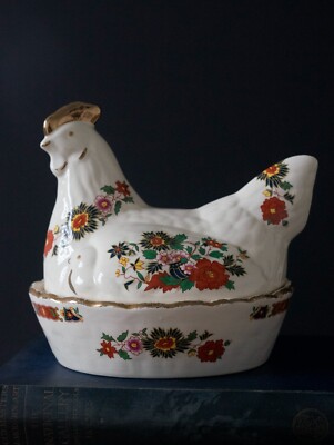 VINTAGE SHABBY CHIC KERAMIK HÜHNEREIHALTER floral
