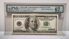 $100 1996 FRN OFFSET PRINTING ERROR PMG67EPQ 