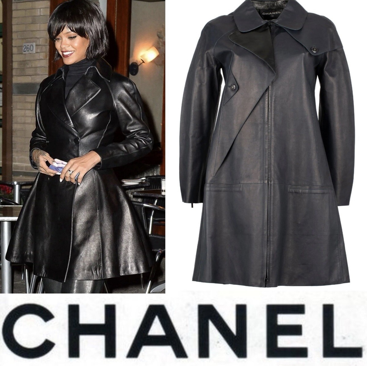 8k Chanel 2014 Leather Long Black Blue Trench Coat Jacket 8k Chanel 2014 Leather Long Black Blue Trench Coat Jacket