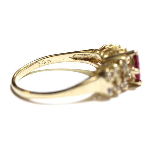 Anillo banda rubí natural diamante SI3-I1 H oro amarillo 14k .28ct 2.6g damas 6.5 - Imagen 4 de 7