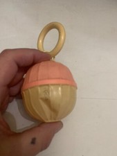 Vintage 1930's Celluloid Baby Rattle Pastel Pink and Off White