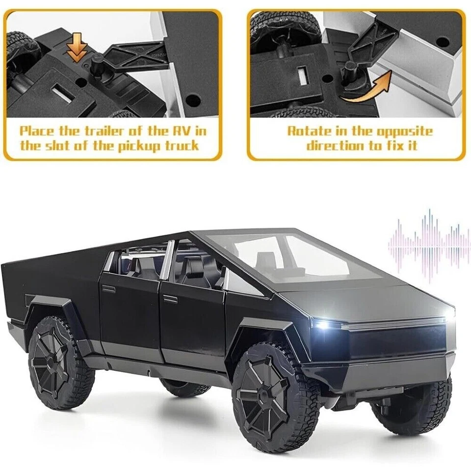 1/32 Tesla Pickup Trailer RV Model Kit Diecast Alloy Caravan Car Toy Model - Image 3 of 4