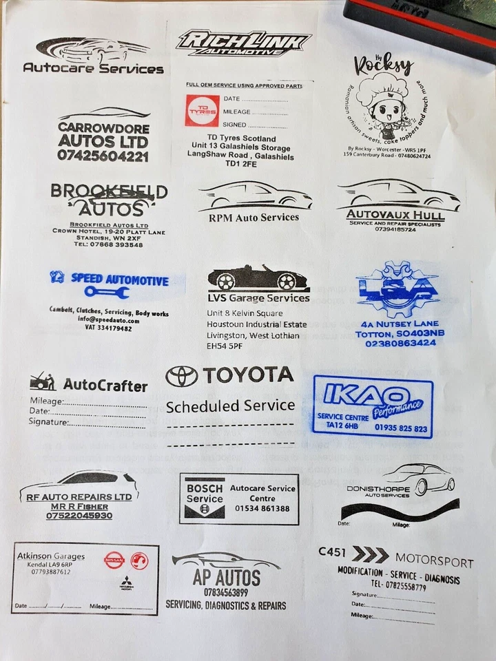 Custom made service history garage Stamps bespoke business LTD multicolor