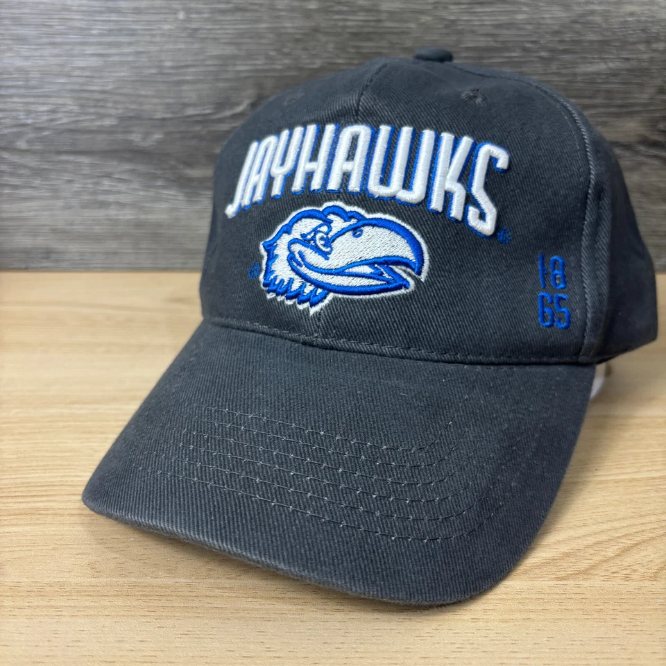 Kansas Jayhawks Sombrero Gorra Correa Trasera Gris Azul NCAA Universidad Ajustable Foto 3 de 4