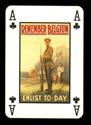 1 x Spielkarte WW1 International Poster Remember Belgium Enlist Ace Clubs Q90