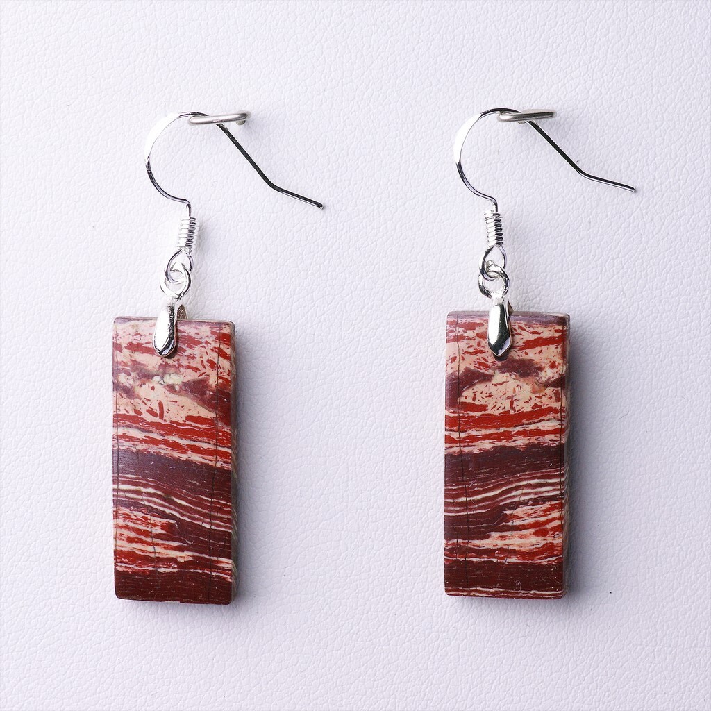 Boucles d'oreilles en jaspe peau de serpent 36,70 ct vertes et marron, modèle unique A24-77E