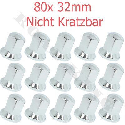 80 x Tief Lange Radmutterkappen Abdeckung 32mm Chrom LKW schmitz Anhänger