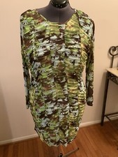 Future Collective Woman Size 2X Ruched Front Dress Multicolored Long Sleeves