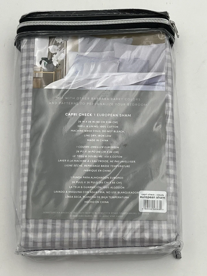 Nuevo Barbara Barry Capri Check European Sham 26 in X 26 en gris Foto 2 de 4