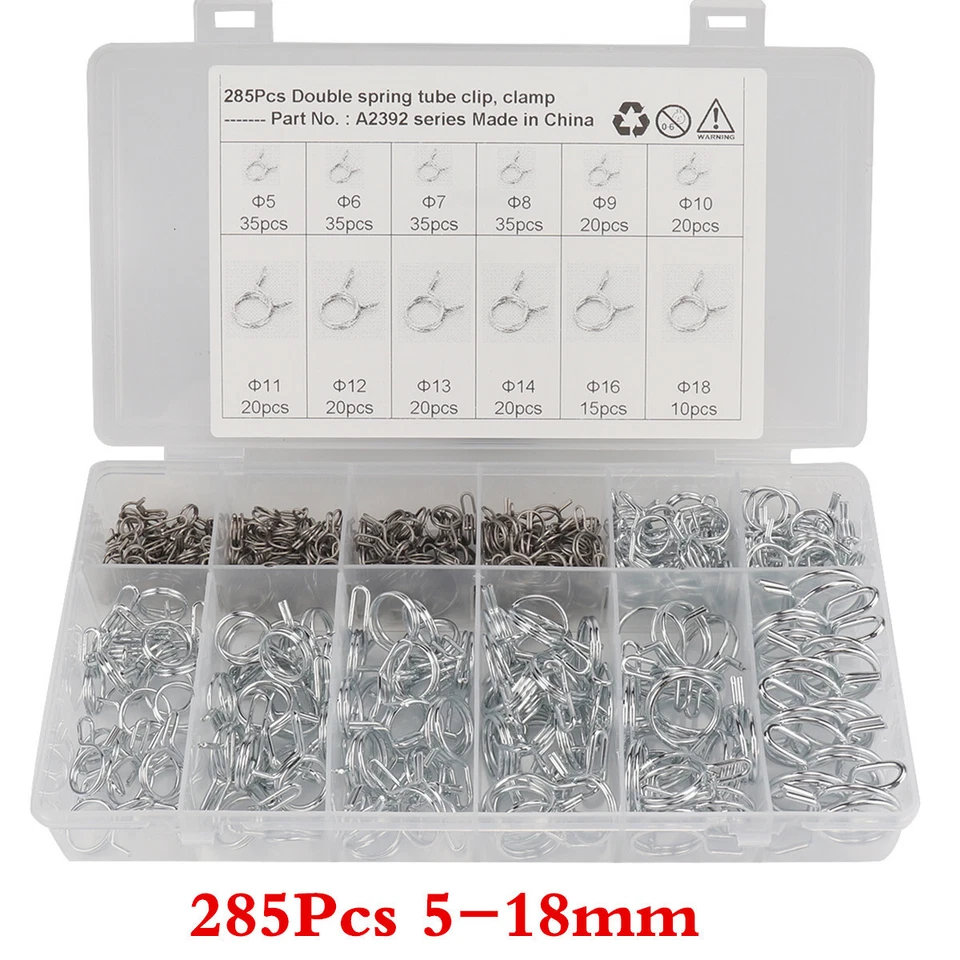 285Pcs Spring Clips Fuel Hose Double Wire Tube Clamps Kit For Car Machine Home Foto 2 de 4
