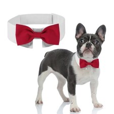 Elegant Dog Bow Tie - Cute Tuxedo Bowtie with Adjustable White Medium Red