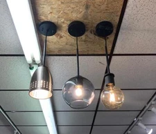 Black Pendant Rod, Glass Shade, Satin Nickel Shade - see description for details