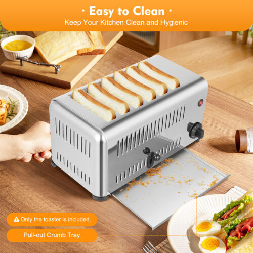 Commercial Stainless Steel Electric 6 Slice Toaster Machine Cool Touch Toaster - Picture 1 of 11