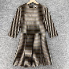 Gap Dress Women 4 Brown Striped Sheath Midi Zipper Crew Neck Long Sleeve Cotton
