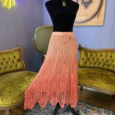 Vintage Coral Ombre Crochet Maxi Skirt Size Medium
