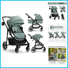 High Landscape Foldable Baby Stroller with 360° Wheels & Reversible Bassinet