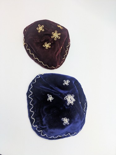 2 Jewish Kippah Yarmulke-Embroidered Kippas Magen David Blue & Red