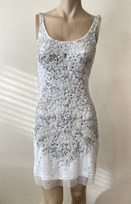Adrianna Papell Sleeveless Scoop Neck Beaded Sheath Dress White Sz 4