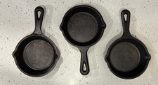 Vintage Lodge Cast Iron Mini Skillet Set of 3 USA LMS Small Fry Pans Estate Find