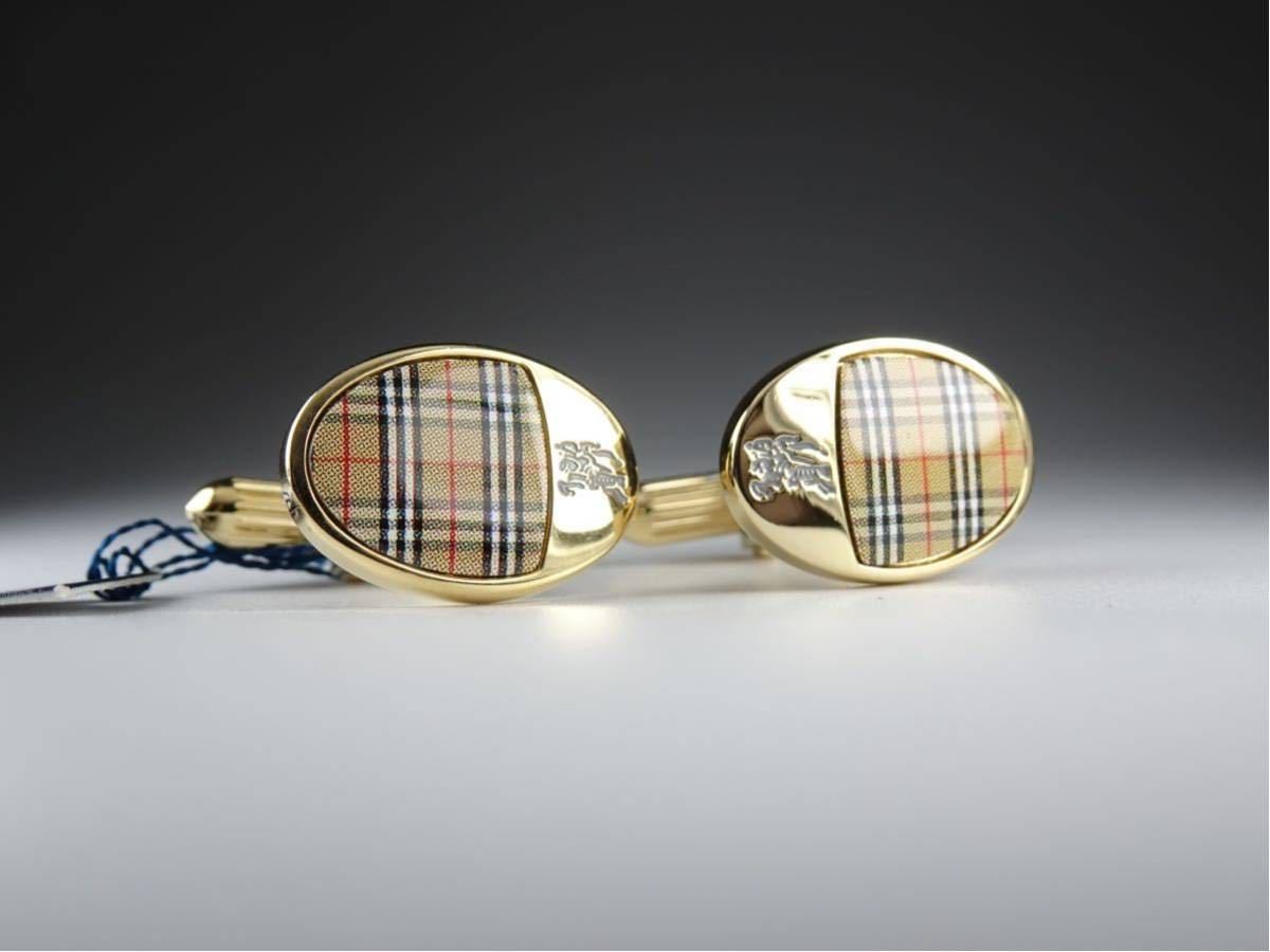 Burberry nova check pattern gold beige cufflinks … - image 4