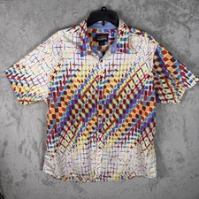 Cremieux Shirt Mens 2XL Multicolor Geometric Print Short Sleeve Button Up Cotton