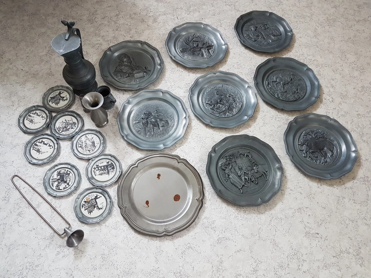 Zinn Konvolut Geschirr Sammlung Teller Zinnkrug Becher Trinkbecher Vintage