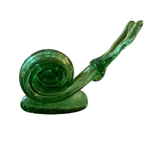 VTG MCM PILGRIM  GREEN HAND BLOWN GLASS SNAIL Decor  Murano Style
