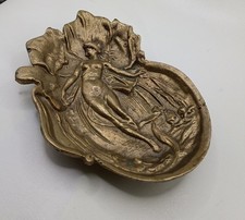 Antique RED BRONZE BAS RELIEF ART NOUVEAU NUDE WOMAN Pin Dresser Coin Tray brass