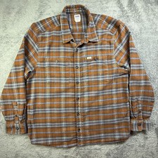 Vintage Lee Mens Shacket Heavy Cotton Flannel Button Up Shirt Plaid XL Brown