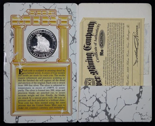 1992 Cripple Creek, CO Historic Colorado Mining .999 Fine Silver Round with Card