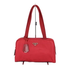 Prada Handbag B10072 Cherry Red Nylon Ladies Men Unisex Women Brand Popular Shou