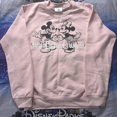 New Walt Disney World Pink Mickey Minnie Heart Hands Sweatshirt Size Medium
