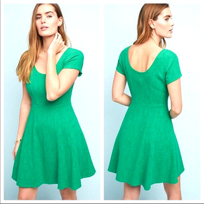 Anthropologie Maeve Fit-and-Flare Knit Dress Green XXS New Timeless Chic Classic
