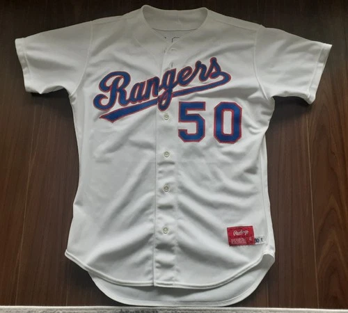 Vtg Texas Rangers MLB Game Worn -Used  Jersey Ray Burris Rawlings Sz 46